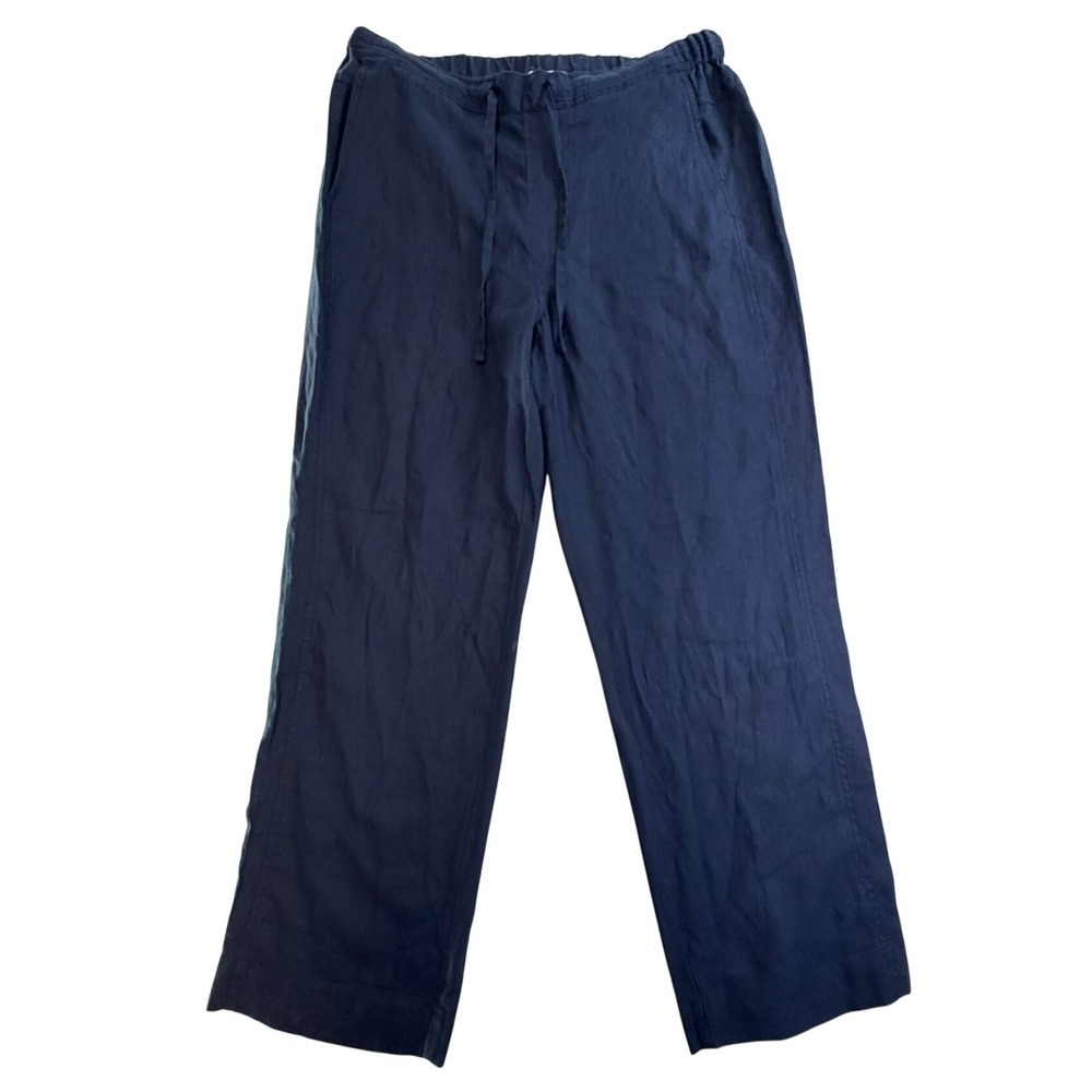 Orvis Womens Navy Blue 100% Linen Straight Leg Drawstring Pants Large 28MJ